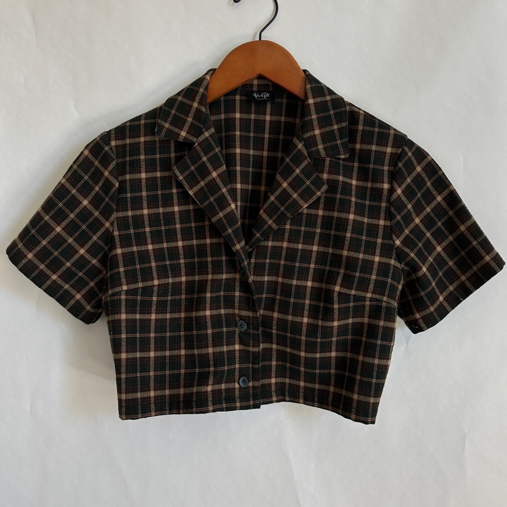 Brandy Melville Dark Green Plaid Crop Top